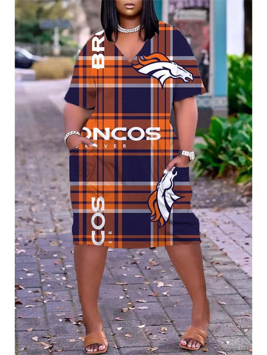 Denver Broncos V-neck Casual Pocket Dress Limited Edition AZBTVCPD000223
