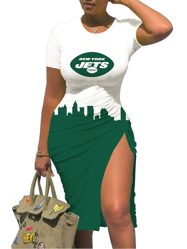 New York Jets Slit Bodycon Dress  AZBTSBD000035