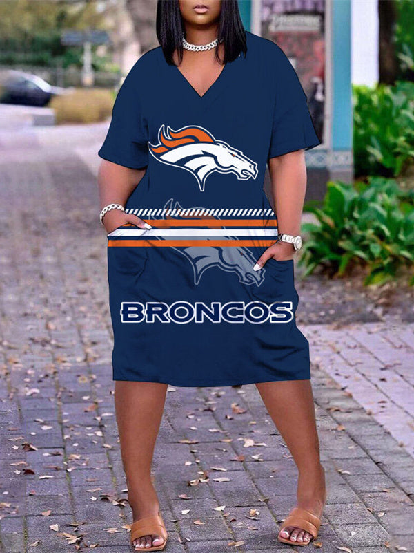 Denver Broncos V-neck Casual Pocket Dress Limited Edition AZBTVCPD000238