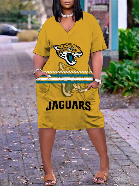 Jacksonville Jaguars V-neck Casual Pocket Dress Limited Edition AZBTVCPD000094