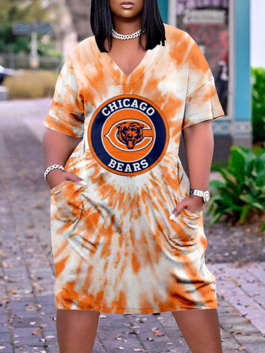 Chicago Bears V-neck Casual Pocket Dress Limited Edition AZBTVCPD000447