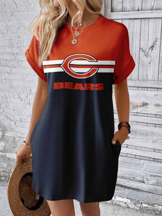 Chicago Bears Women Hidden Pocket Batwing Casual Dress AZDDBWCD000013