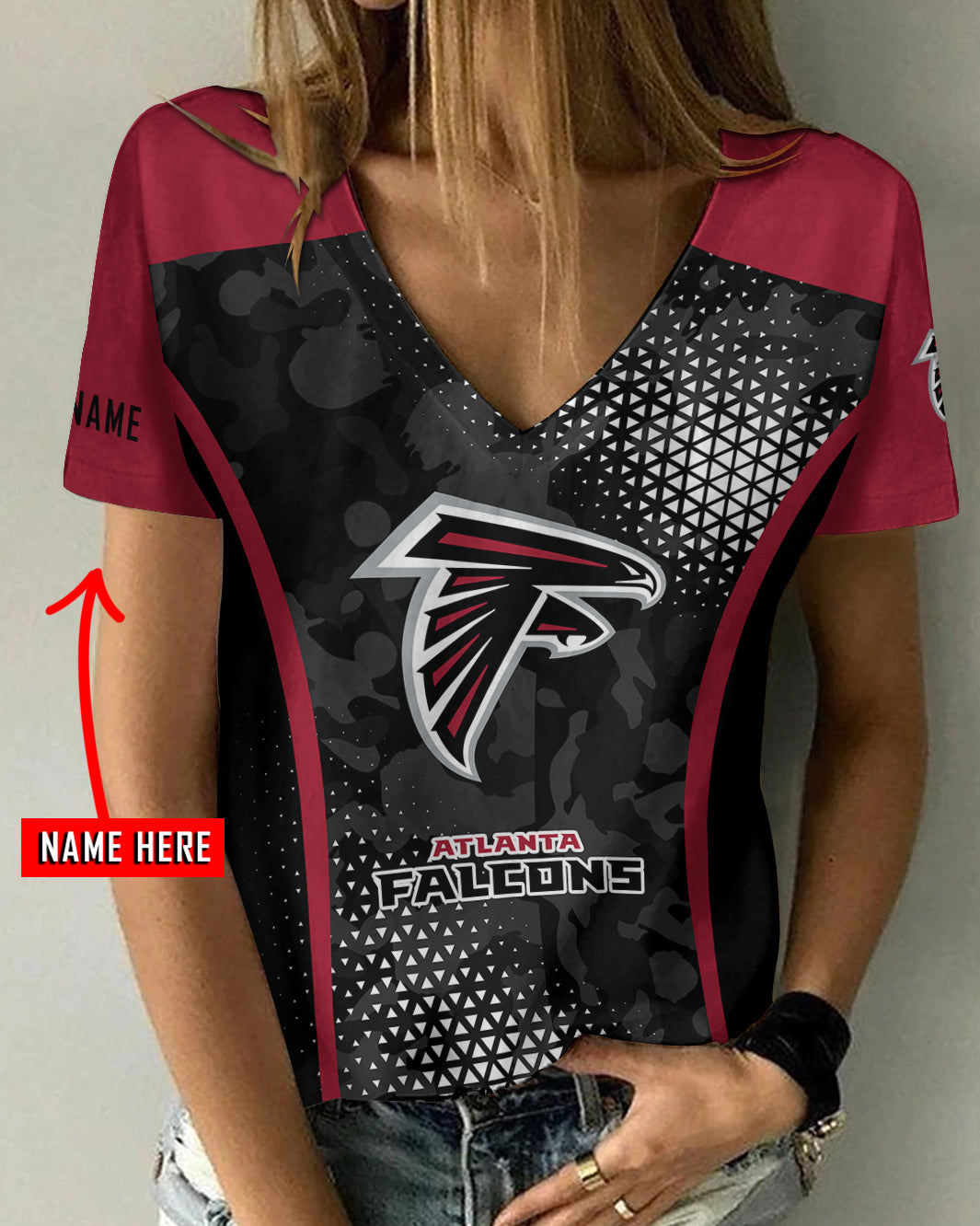 Atlanta Falcons Personalized V-neck Women T-shirt AGC07