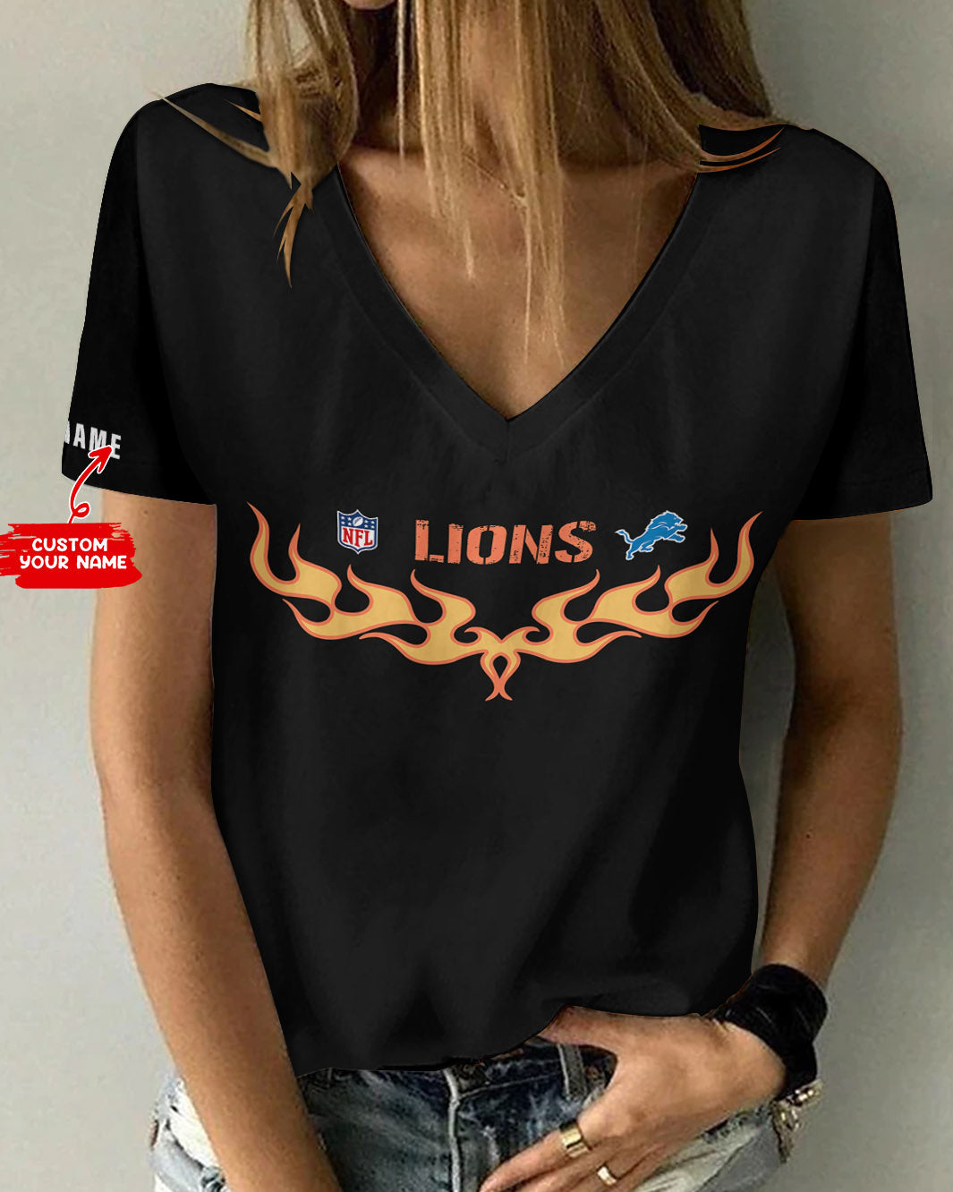 Detroit Lions Personalized V-neck Women T-shirt AGC11