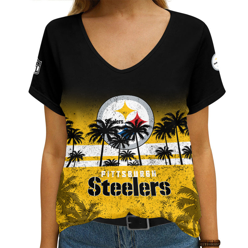 Pittsburgh Steelers Personalized V-neck Women T-shirt AGC73