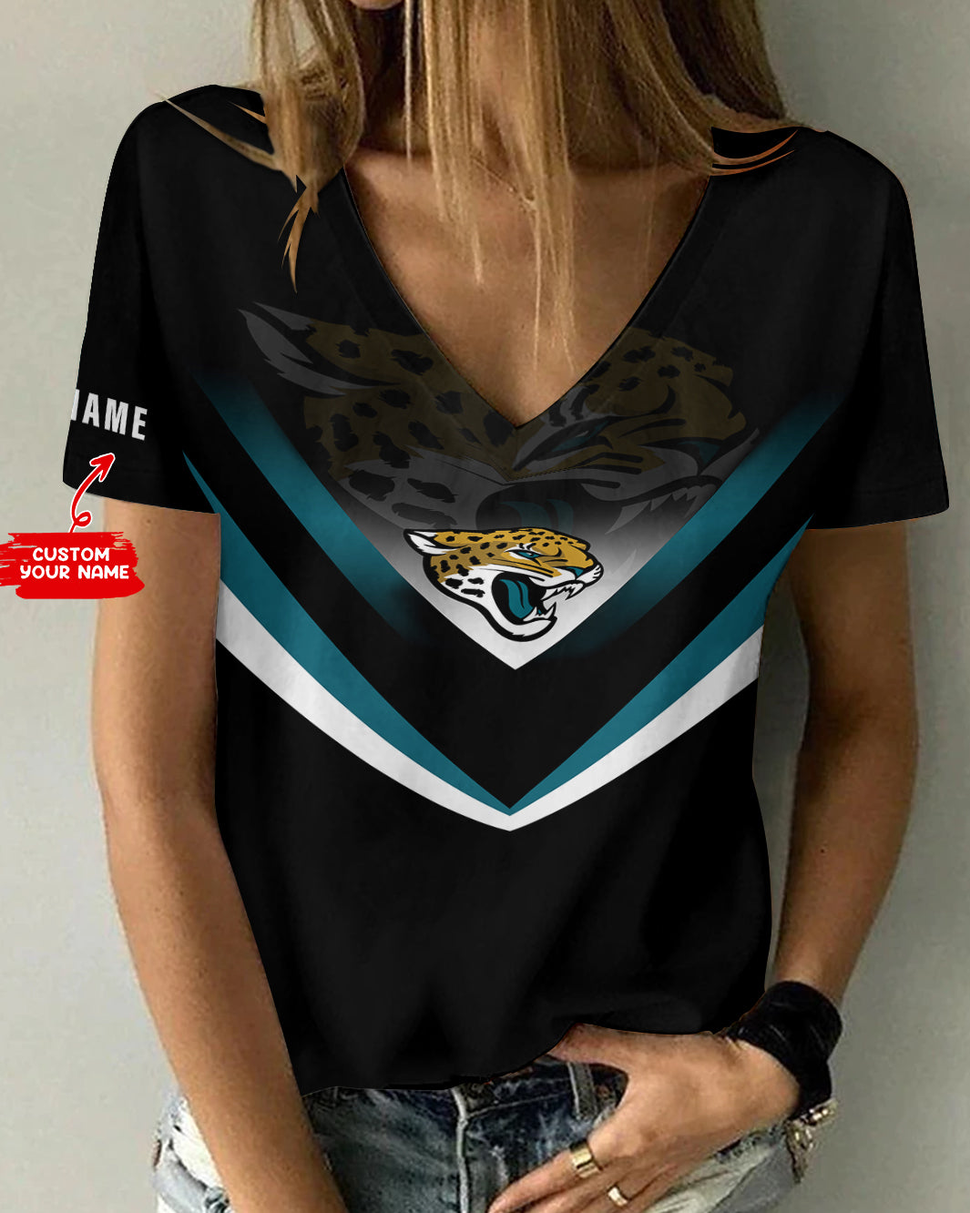 Jacksonville Jaguars Personalized V-neck Women T-shirt AGC88