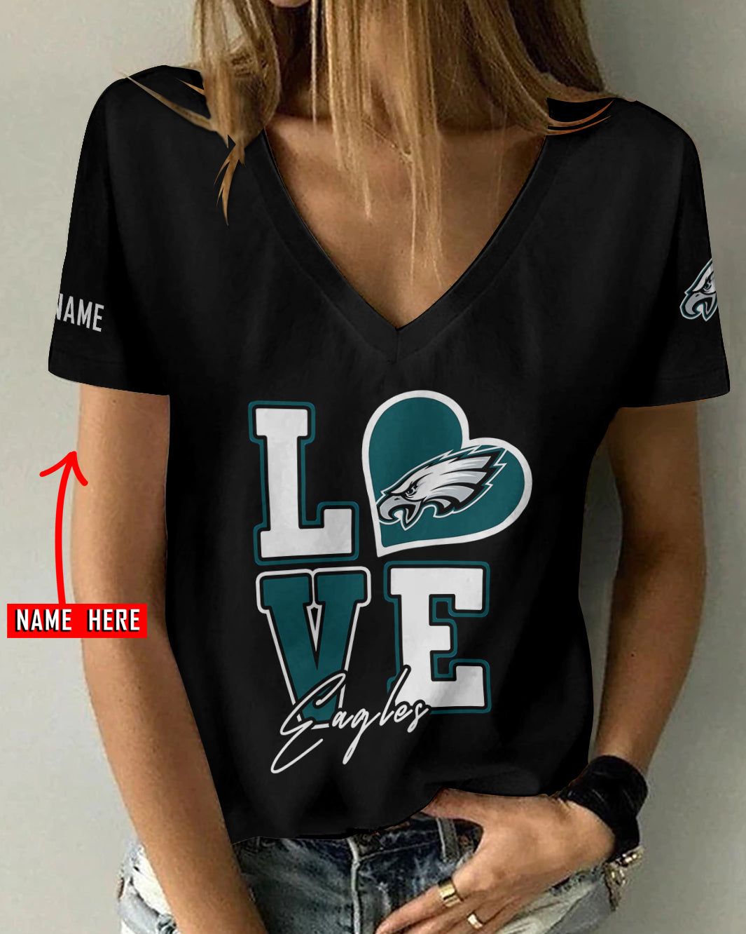 Philadelphia Eagles Personalized V-neck Women T-shirt AGC105