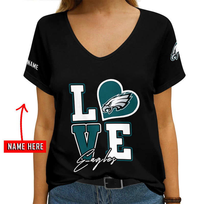 Philadelphia Eagles Personalized V-neck Women T-shirt AGC105