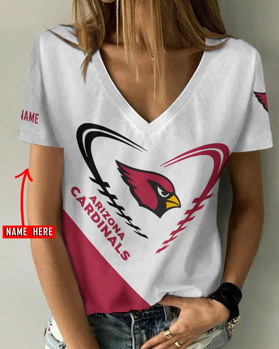 Arizona Cardinals Personalized V-neck Women T-shirt AGC106
