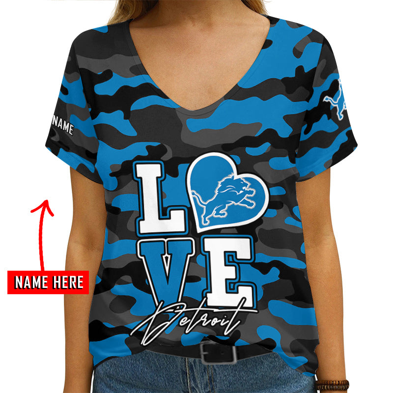 Detroit Lions Personalized V-neck Women T-shirt AGC111
