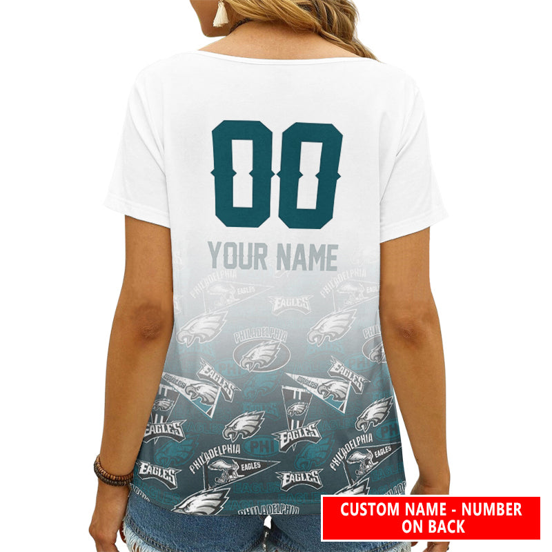 Philadelphia Eagles Personalized V-neck Women T-shirt AGC112