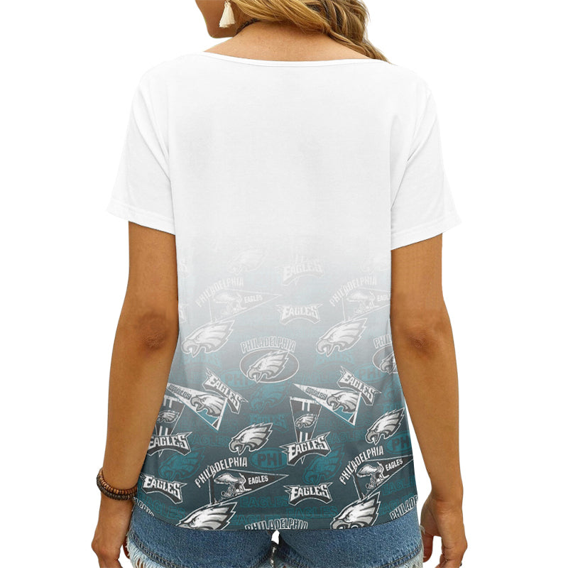 Philadelphia Eagles Personalized V-neck Women T-shirt AGC112