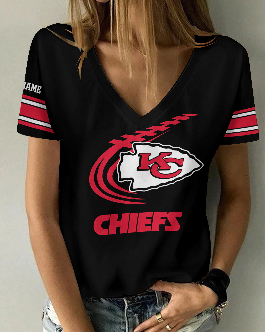 Kansas City Chiefs Personalized V-neck Women T-shirt AGC116