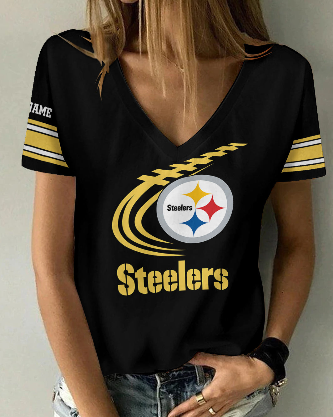 Pittsburgh Steelers Personalized V-neck Women T-shirt AGC117
