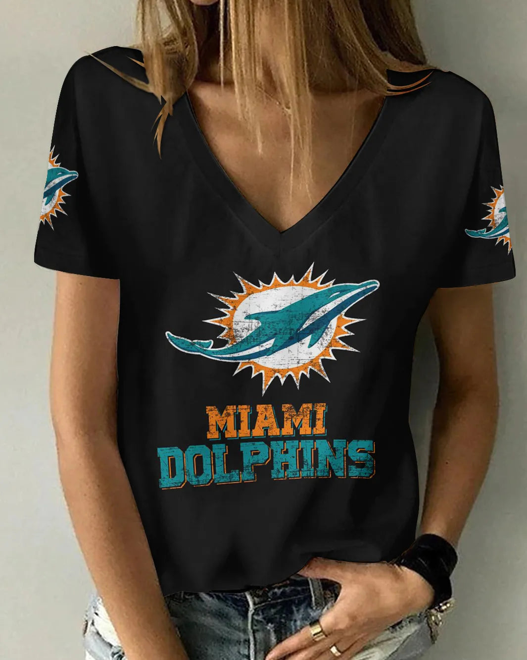 Miami Dolphins Personalized V-neck Women T-shirt AGCWTS124