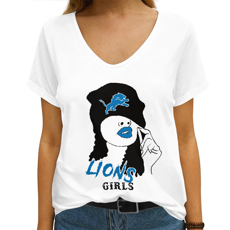 Detroit Lions V-neck Women T-shirt AGCWTS270