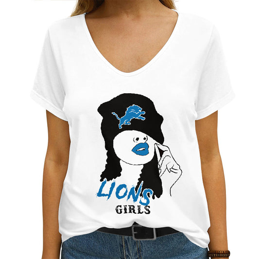 Detroit Lions V-neck Women T-shirt AGCWTS270