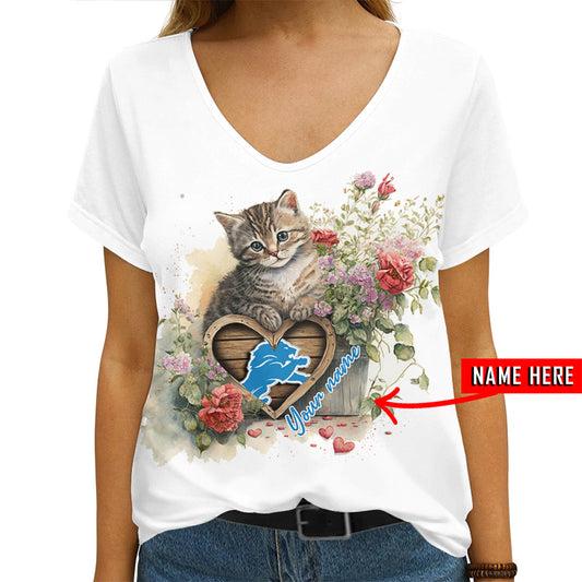 Detroit Lions Personalized V-neck Women T-shirt AGCWTS580