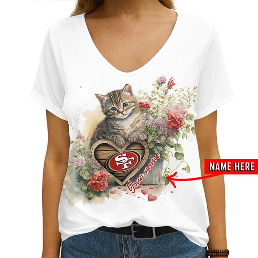San Francisco 49ers Personalized V-neck Women T-shirt AGCWTS582