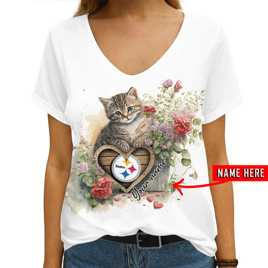 Pittsburgh Steelers Personalized V-neck Women T-shirt AGCWTS583