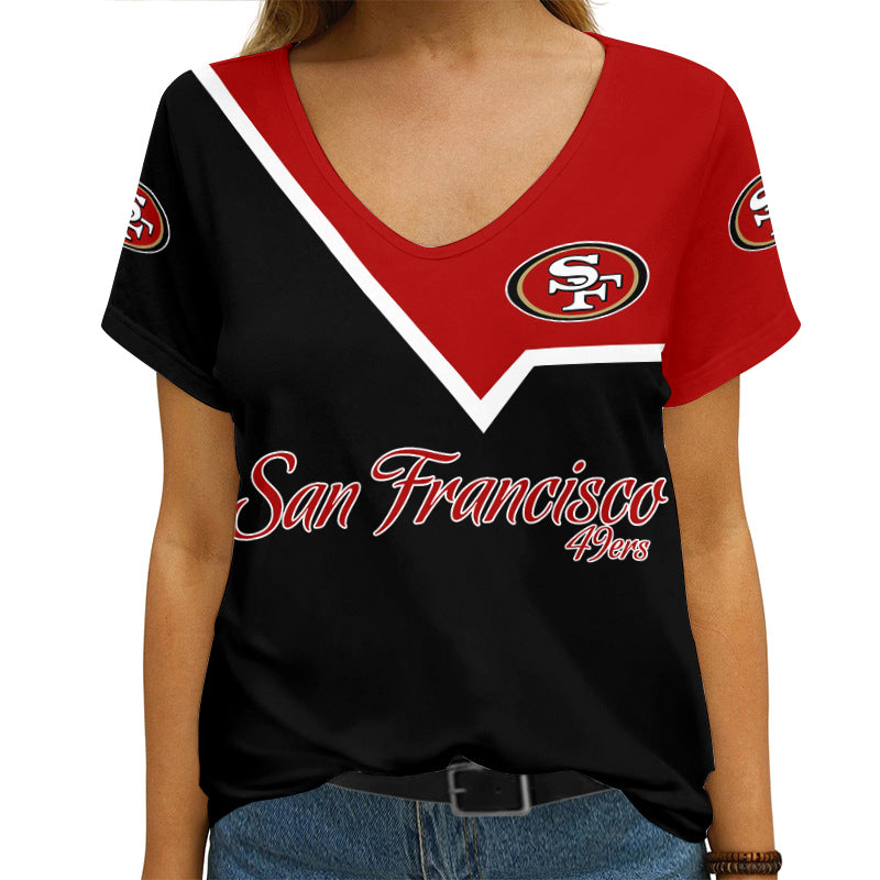 San Francisco 49ers Summer Women V Neck T-Shirt Custom Design AGCWTS712