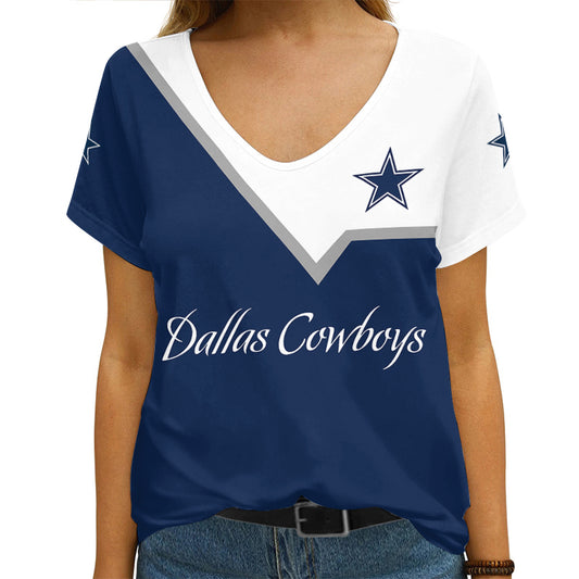 Dallas Cowboys Summer Women V Neck T-Shirt Custom Design AGCWTS713