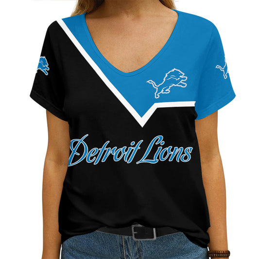 Detroit Lions Summer Women V Neck T-Shirt Custom Design AGCWTS714