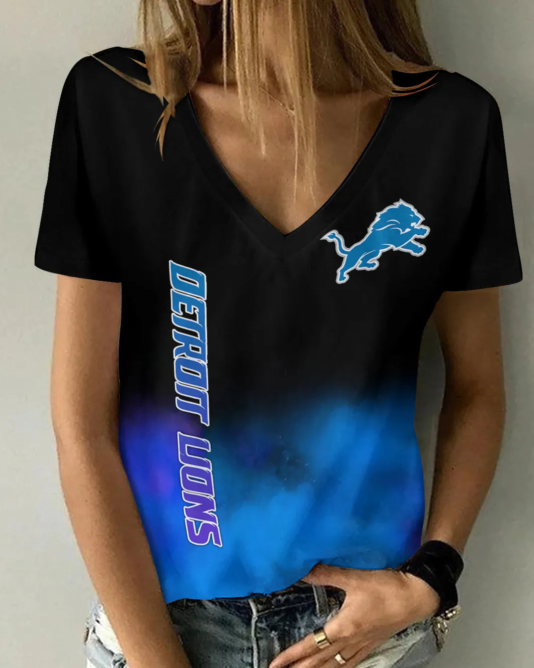 Detroit Lions Summer Women V Neck T-Shirt Custom Design AGCWTS715