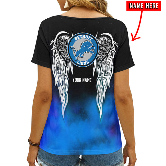 Detroit Lions Summer Women V Neck T-Shirt Custom Design AGCWTS715