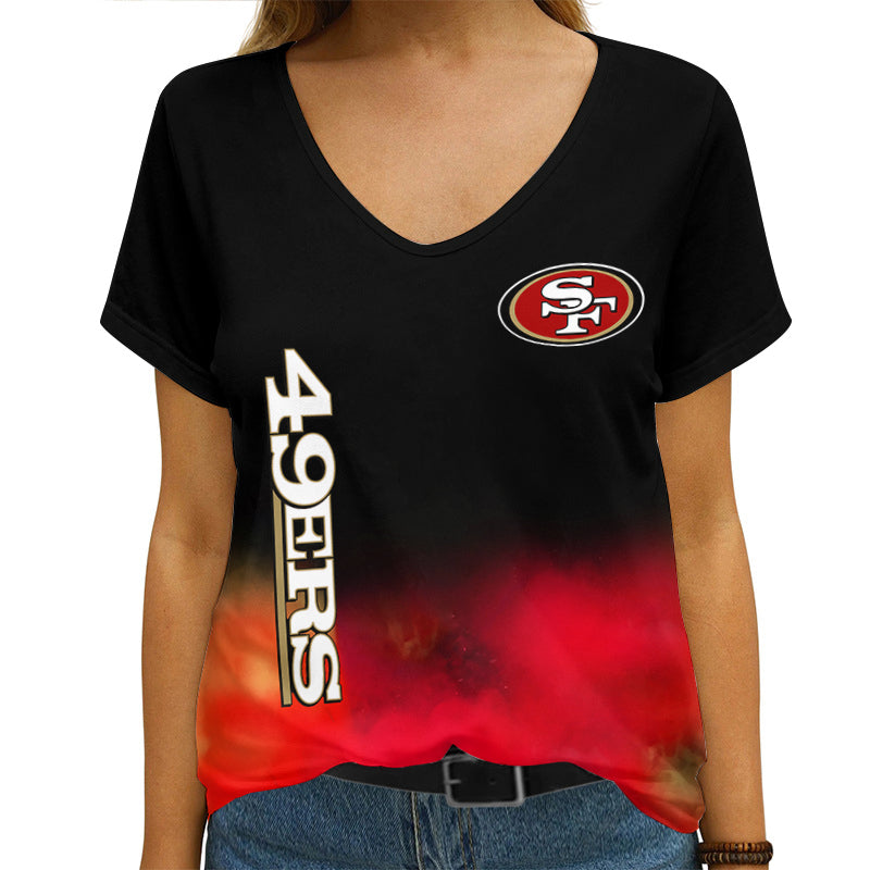 San Francisco 49ers Summer Women V Neck T-Shirt Custom Design AGCWTS716