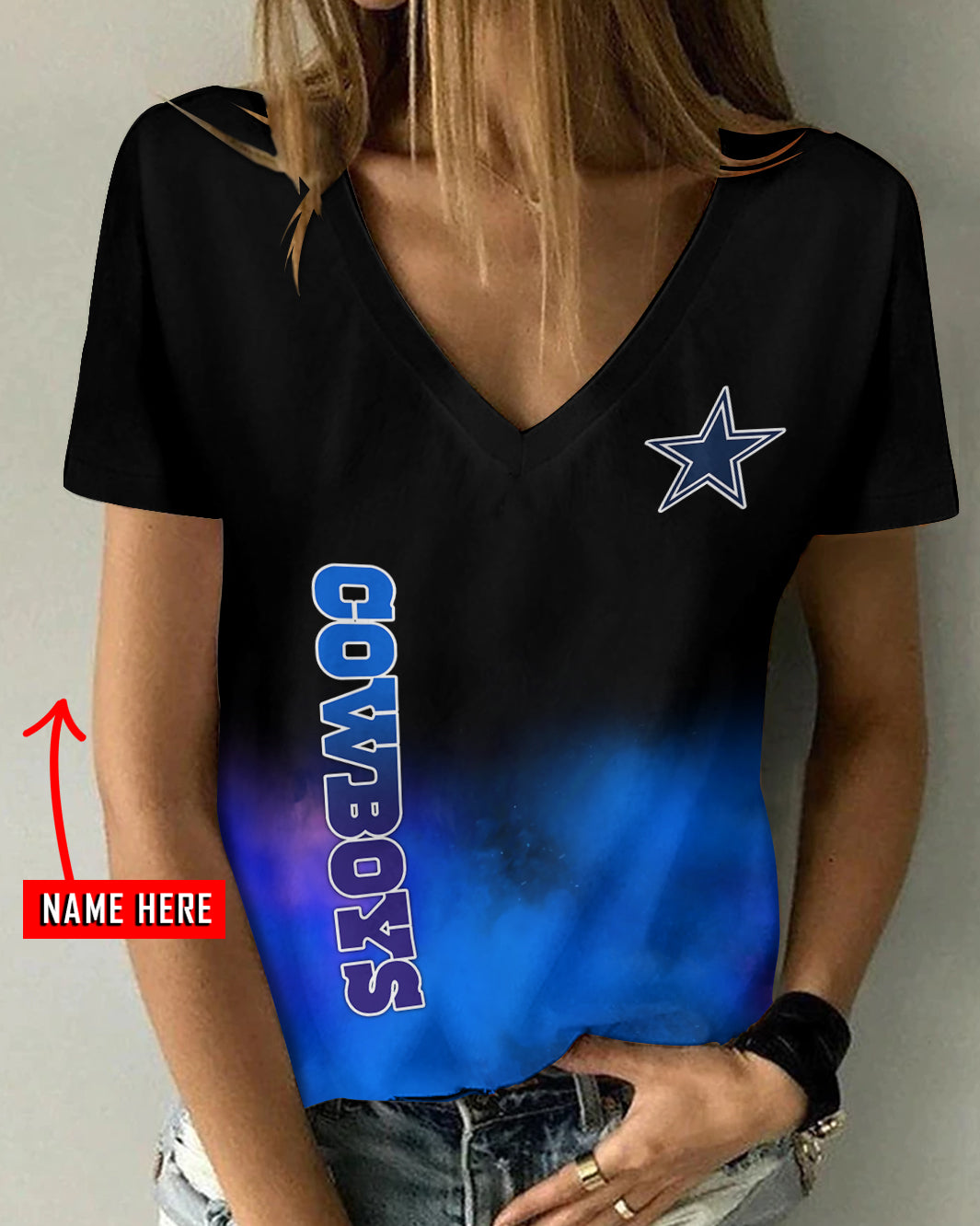 Dallas Cowboys Summer Women V Neck T-Shirt Custom Design AGCWTS717