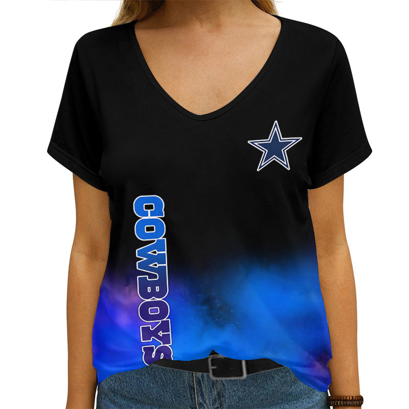 Dallas Cowboys Summer Women V Neck T-Shirt Custom Design AGCWTS717