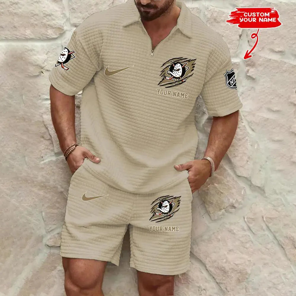 Anaheim Ducks Men’s Waffle Pattern Half Zipper Shirt And Shorts AZBT2DWSS000001