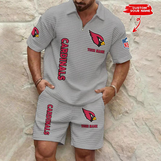 Arizona Cardinals Men’s Waffle Pattern Half Zipper Shirt And Shorts AZBT2DWSS000002