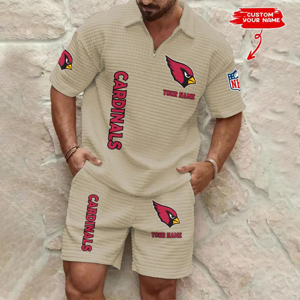Arizona Cardinals Men’s Waffle Pattern Half Zipper Shirt And Shorts AZBT2DWSS000002