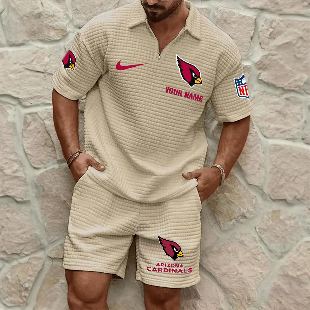 Arizona Cardinals Men’s Waffle Pattern Half Zipper Shirt And Shorts AZBT2DWSS000003