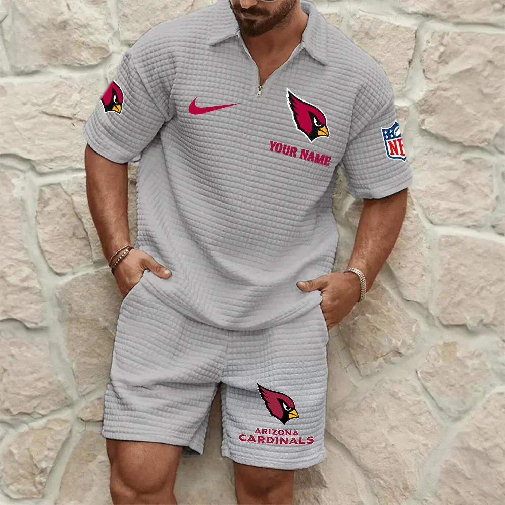 Arizona Cardinals Men’s Waffle Pattern Half Zipper Shirt And Shorts AZBT2DWSS000003