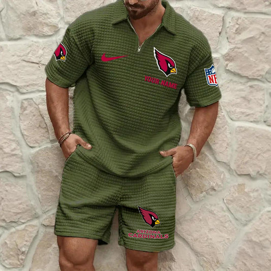 Arizona Cardinals Men’s Waffle Pattern Half Zipper Shirt And Shorts AZBT2DWSS000003