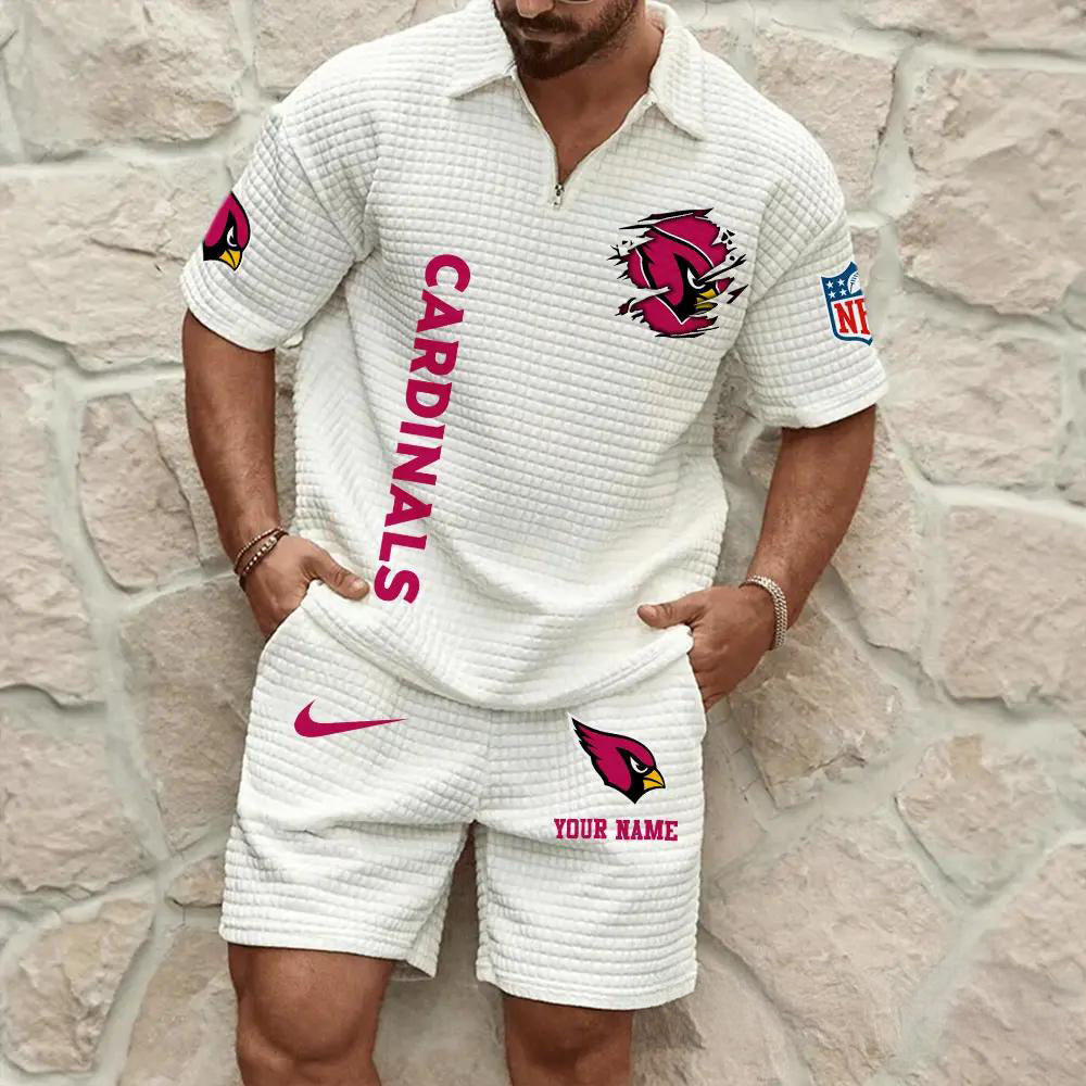 Arizona Cardinals Men’s Waffle Pattern Half Zipper Shirt And Shorts AZBT2DWSS000004