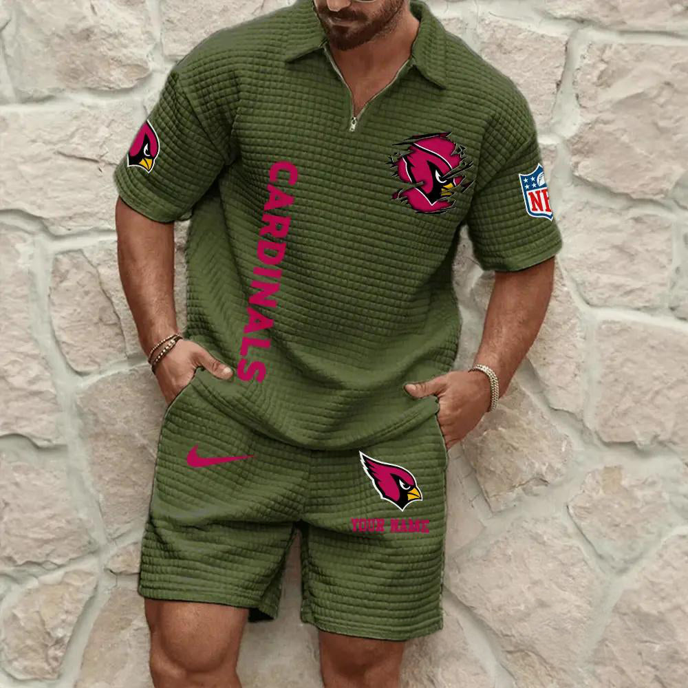 Arizona Cardinals Men’s Waffle Pattern Half Zipper Shirt And Shorts AZBT2DWSS000004