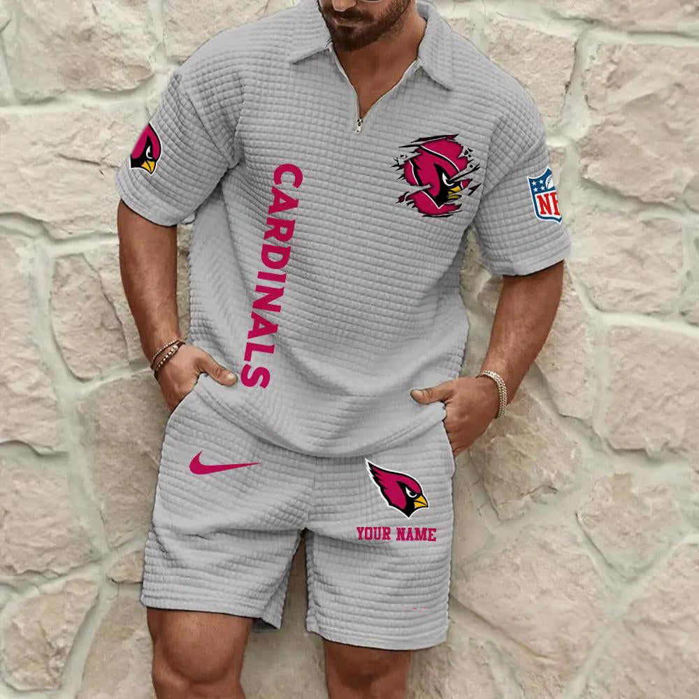 Arizona Cardinals Men’s Waffle Pattern Half Zipper Shirt And Shorts AZBT2DWSS000004