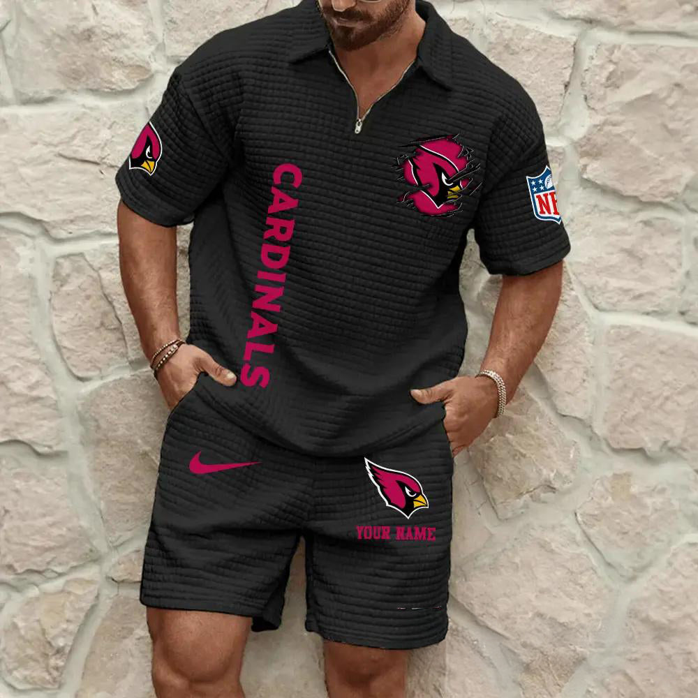 Arizona Cardinals Men’s Waffle Pattern Half Zipper Shirt And Shorts AZBT2DWSS000004
