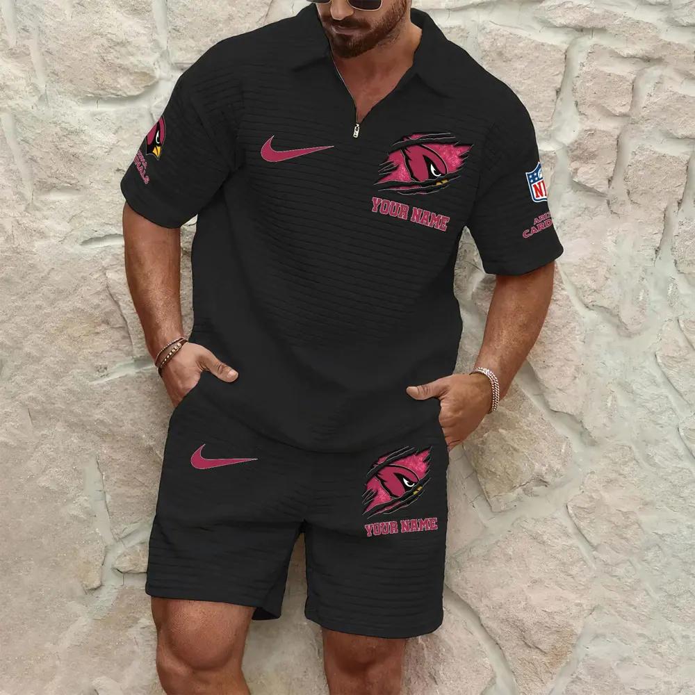 Arizona Cardinals Men’s Waffle Pattern Half Zipper Shirt And Shorts AZBT2DWSS000005