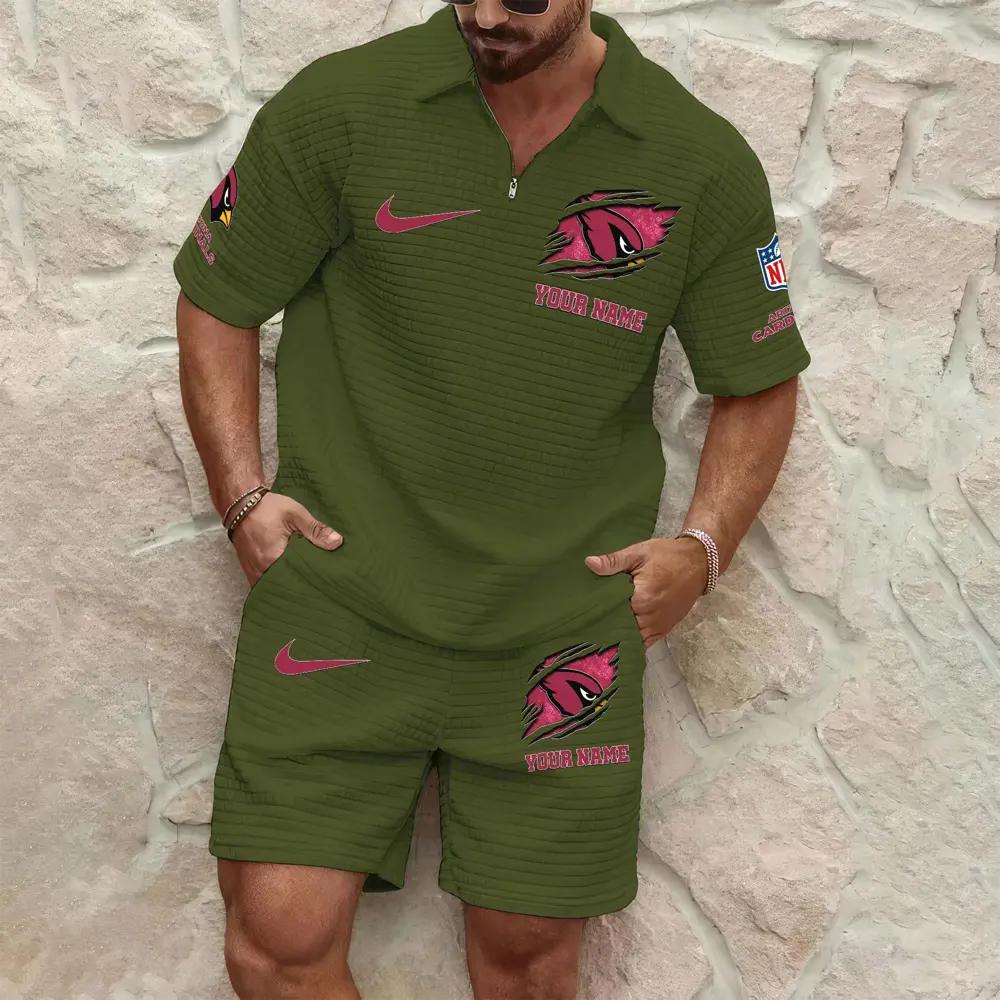 Arizona Cardinals Men’s Waffle Pattern Half Zipper Shirt And Shorts AZBT2DWSS000005