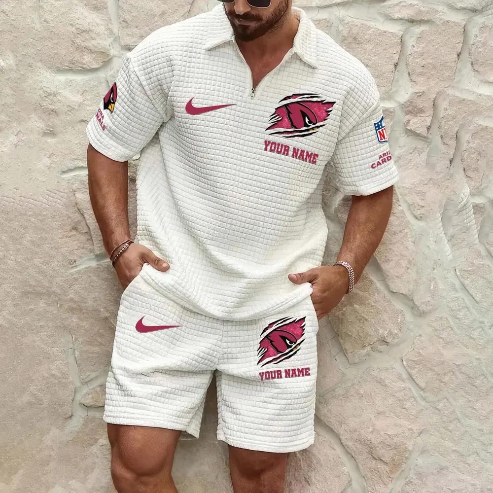 Arizona Cardinals Men’s Waffle Pattern Half Zipper Shirt And Shorts AZBT2DWSS000005