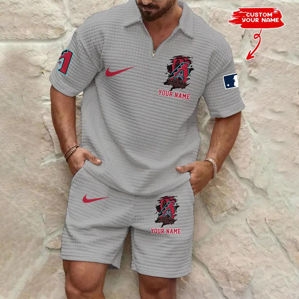 Arizona Diamondbacks Men’s Waffle Pattern Half Zipper Shirt And Shorts AZBT2DWSS000006