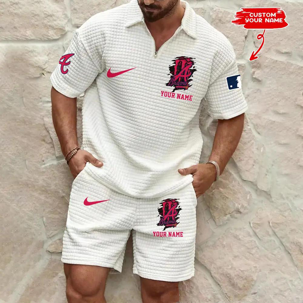 Atlanta Braves Men’s Waffle Pattern Half Zipper Shirt And Shorts AZBT2DWSS000007