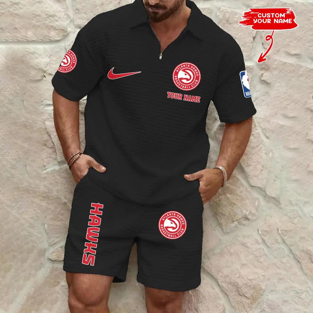 Atlanta Hawks Men’s Waffle Pattern Half Zipper Shirt And Shorts AZBT2DWSS000012