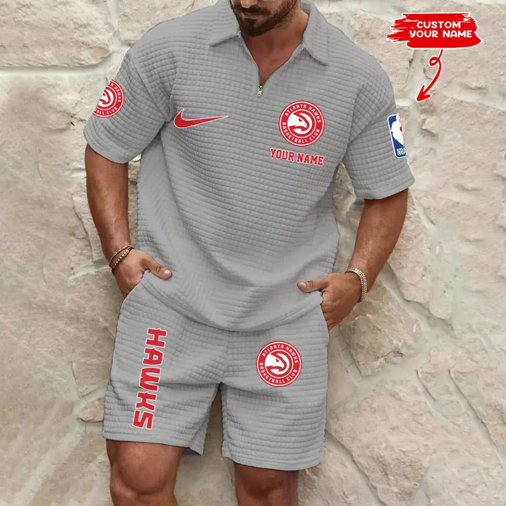 Atlanta Hawks Men’s Waffle Pattern Half Zipper Shirt And Shorts AZBT2DWSS000012