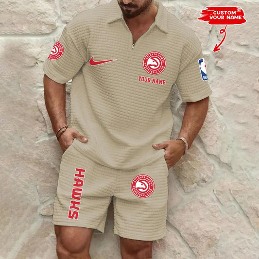Atlanta Hawks Men’s Waffle Pattern Half Zipper Shirt And Shorts AZBT2DWSS000012